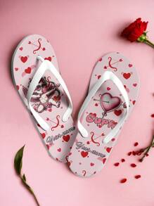 Benutzerdefinierten Flip-Flops für Paar - personalisiertes Namensdesign mit Amor- & Herzmustern, romantisches Valentinstags-Geschenk, personalisierte Sandalen für IHN & SIE für Jahrestage, Geburtstage, Flitterwochen, einzigartiges Paar-Matching Schuhe