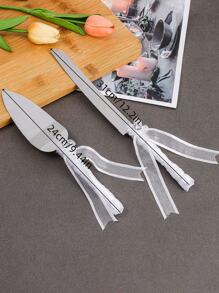 1 pieza Cuchillo y Servidor de decoración de mesa de boda estilo europeo, cortador de tarta hecho a mano con lazo de encaje y strass, cubertería de mesa para fiesta de bodas