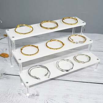 1 件白色亚克力珠宝展示架，多层阶梯式小雕像娃娃展示架，适用于小雕像、化妆品、珠宝展示