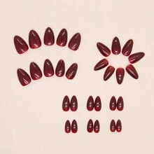 24pcs Burgundy Solid Color Elegant Artificial Nail Tips, Manicure Nail Art Decals For Holidays, Include Nail File & Glue, Suitable For Women & Girls, Party, Date, Wedding, Waterproof, Perfect Fit, Easy To Remove, Summer Best Seller