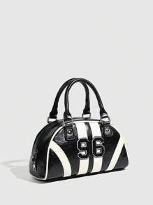 Streetwear Women's Handbag With Stitching Wristlet Handle Bag Boston Bag - Чорний - Переглянути 2