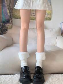 1 pereche de încălzitoare pentru picioare albe groase pentru femei, încălzitoare confortabile pentru picioare pentru toamnă și iarnă