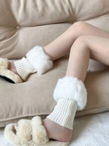 1 pereche de încălzitoare pentru picioare albe groase pentru femei, încălzitoare confortabile pentru picioare pentru toamnă și iarnă