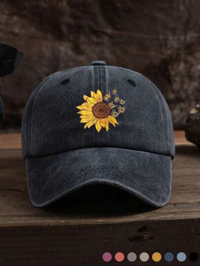 1pc Men Women Sunflower Pattern Fashionable Baseball Cap For Daily Life Boho