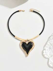 1 Stück herzförmige Punkoptik Patchwork minimalistische Choker-Halskette, vielseitiges Modeaccessoire für den Valentinstag