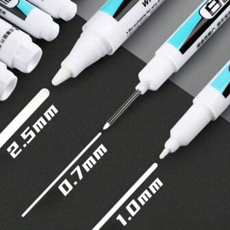 3pcs White Marker 0.7mm/1mm/2.5mm Deep Hole Marker, Quick Drying Paint Pen, Carpenter's Marking Tool Pen, For Modeling, Marking, Painting, Etc., Suitable For Metal, Plastic, Wood, Ceramics, Painting, DIY Crafts On The Painting Back To School