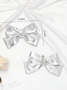 2pcs Fashion Double Layered Bowknot Removable Shoe Clips, Decorated With Faux Leather Material, Suitable For High Heels, Sandals, Wedding, Graduation, Valentine's Day