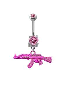 Piercing de ombligo en forma de pistola geométrica pequeña, joyería corporal de ombligo con cristal de rhinestones cool - forma de pistola - Ver 8