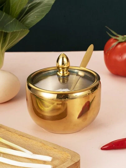 不锈钢调味罐套装（带勺子）、家用调味品、盐和胡椒储存容器、厨房收纳盒