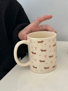 Cute Bear, Bow, Ditsy Floral Ceramic Mug, Couples Coffee Cup, High-Quality Porcelain Milk Cup, Niche Design Dachshund Water Cup - Multicolor - View 15