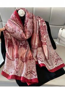 1 件 180 * 90 厘米围巾时尚佩斯利斗篷头巾头巾沙滩罩纱笼几何图案花卉字母印花时尚围巾长缎丝感大头巾时装设计师新款优雅头巾盖头轻质防晒披肩系列礼物婚礼新娘伴娘披肩礼物 - 圍巾 - 查看 4