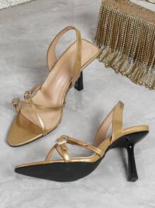 Women's Rhinestone Stiletto High Heel Sandals, New Bordeaux Red Strap Thin Heel Ladies Shoes