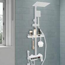Wand-Duschanlage,4-Funktionen-Duschanlagen-Set,Höhenverstellbare Klaviertasten-Brausegarnitur LED-Digitalanzeige,Weiß - Weiss - Übersicht 3