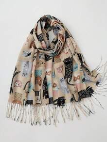 1 Peça Lenço Elegante e Casual com Estampa Fofa de Gato e Cachorro - Gato estampado - Visão 14