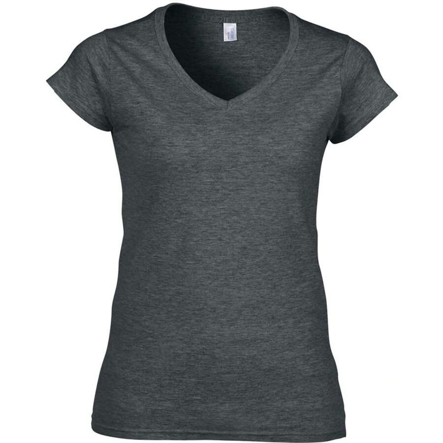 Gildan Ladies Soft Style Short Sleeve VNeck TShirt (Dark Heather) - 100% Cotton - Dark Grey - View 1