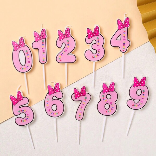 Bowknot Number Happy Birthday Candle Year Old Blue Pink Cute Cartoon Creative Birthday Cake Decoration Candle