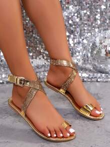 Fashionable Girl Summer Glitter Soft Bottom Slippers, Students Outdoor Beach Sandals - Gold - View 2