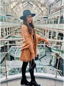 Poncho Xale de Tricot com Franja e Encharpe de Pipoca Inverno Marister Malhas