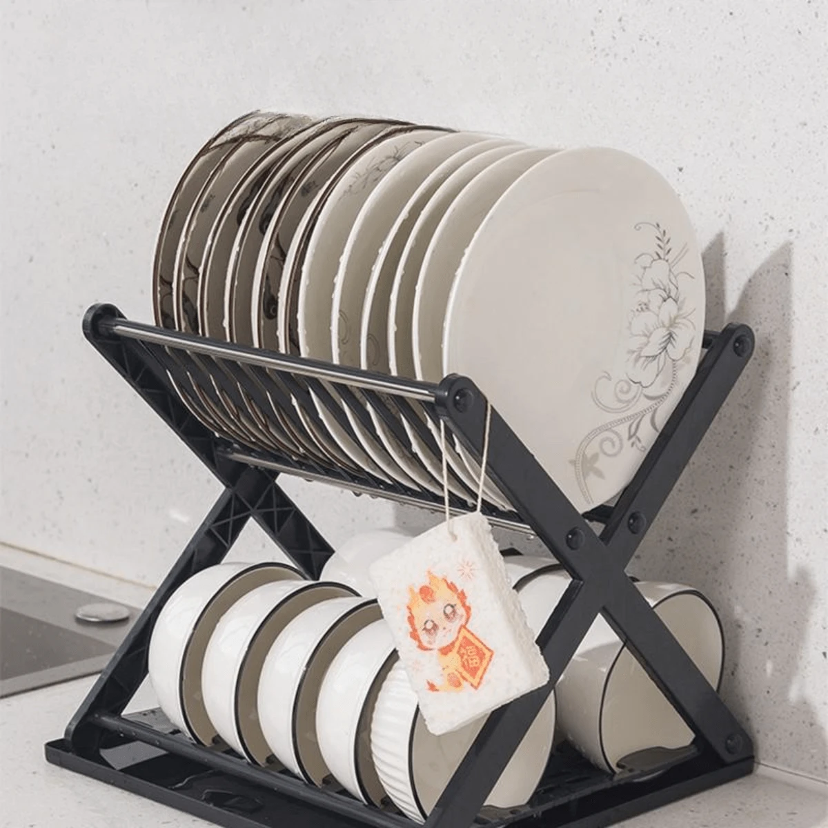 Double Dish Drainer Dish And Cutlery Holder Foldable Compact Premium ...