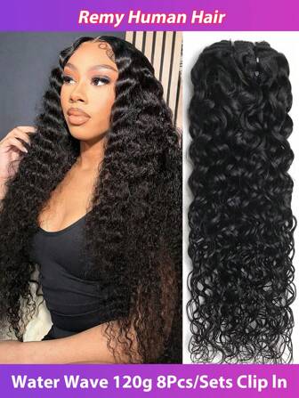Water Wave Clip In Hair Extension Human Hair Brazilian Remy Human Hair Clip In Extension 8Pcs/Set Natural Color 8-26 Inches