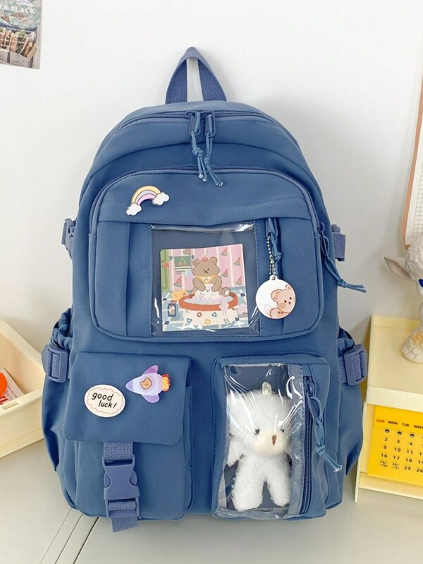 حقيبة ظهر نسائية كيوت 2025 مقاومة للماء متعددة الجيوب من النايلون للطالبات والفتيات، حقيبة كمبيوتر محمول وكتب كاواييي