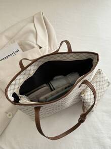 经典优雅手提包，女士托特包，优质材料，情人节礼物 - 米色 - 查看 9