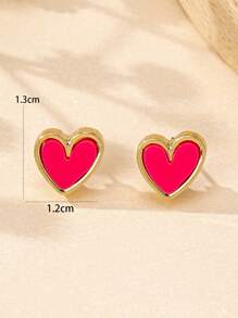 3 Pairs Romantic Valentine's Day Fashion Elegant Charming Cute & Delicate Metal Earrings, Stylish Leopard Print & Pink Heart Stud Earrings, Versatile For Commuting & Daily Wear, New Arrival Valentines - Colorful Leopard Pink 3-pair Set - View 4