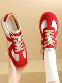 1 Pair Women's Fashion Contrast Color Retro Oxford Shoes, 2025 Spring/Summer/Autumn New Lace-Up Flat Comfortable Casual Versatile Female Shoes, Suitable For Outdoor Activities And Match Any Outfit