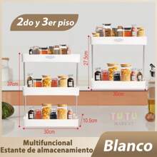 Estante de almacenamiento blanco de 1 pieza, estante de especias, estante de almacenamiento, estante multifuncional, diseño de 2/3 capas, soporte de acero inoxidable, resistente y duradero, impermeable, a prueba de manchas, a prueba de herrumbre, para cocina, dormitorio, balcón, sala de estar, baño , Artículos de almacenamiento para baño y restaurante. - Blanco - Ver 1