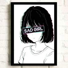 1pc Anime Manga Glitched Sad Girl Anime Vintage Glitch Glitched Catgirl Canvas Printing Home Room Wall Art Decoration Painting No Frame