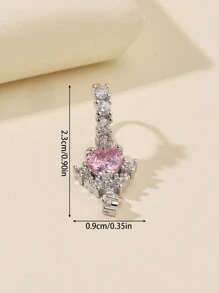 1 件优雅银铜鼻环配粉色方晶锆石心形吊坠 - 百搭奢华，适合日常佩戴或送礼