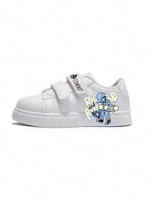 Kids Skateboard Graffiti Hook-And-Loop Soft Bottom Comfortable Casual Shoes For Boys, Spring & Autumn