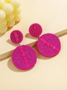 1 对手工编织玻璃珠几何圆形耳环，简洁优雅，适合女性日常佩戴