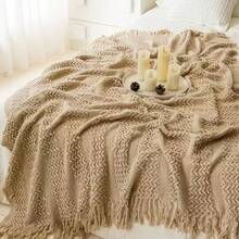 1pc Nordic Style Knitted Throw Blanket, Suitable For Sofa, Nap, Office Rest, Bedspread, Home Decor - الكاكي - مشاهدة 1