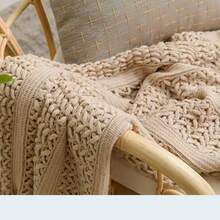1pc Nordic Style Knitted Throw Blanket, Suitable For Sofa, Nap, Office Rest, Bedspread, Home Decor - الكاكي - مشاهدة 5