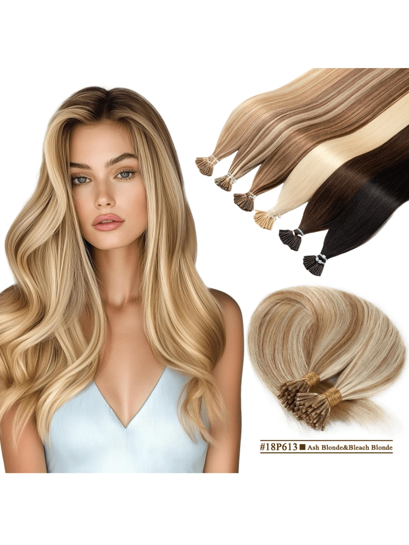 Extensii de păr drept cu vârf I, culoare piano, 30g/pachet, păr uman Remy Fusion, keratină