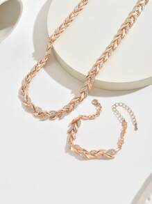 1 Bộ vòng tay và vòng cổ pha lê vàng hồng, trang sức thanh lịch và thời trang dành cho phụ nữ, thích hợp cho tiệc tùng và tiệc tối - Hoa hồng vàng - Xem 4