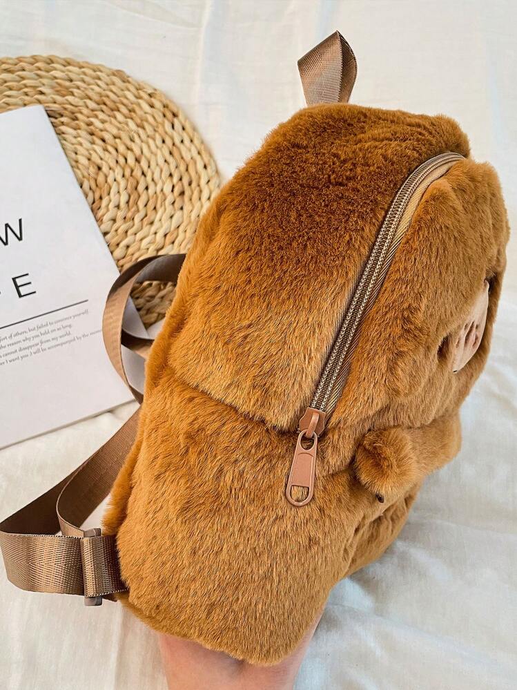 1 Large Capacity Cute Capybara Pattern Backpack. Lively Student Backpack, Multi-Pocket Design. Fashion Backpack. Mini Backpack, Small Backpack - Brown - View 3