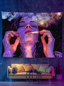 黑光挂毯 UV 反应挂毯 Vibe 挂毯 美学壁挂毯 卧室壁挂 - 米色 - 查看 4