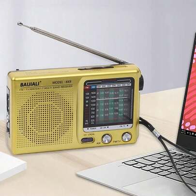 便携式 AM/FM 收音机，全频段收音机，单声道，数字处理芯片，电池供电，超长续航，带闹钟和睡眠功能，复古全频段收音机