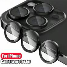 3 PCS Protetor de Lente de Metal Compatível com Iphone 11 12 13 MINI 14 15 16 Pro ProMAX - Preto - Ver 2