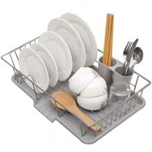 Living And Home Premium Dish Drainer Rack,Over Sink Kitchen Dish Rack With Tray, Metal-Plastic Hybrid, Stylish And Versatile Countertop Dish Drying Rack For Effortless Organization - Silver & Grey - View 7