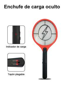 1 Pieza Raqueta Eléctrica Mata Mosquitos Y Moscas Recargable Con Luz Led - Rojo - Ver 3