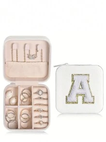 1 pièce Boîte de voyage pour bijoux avec initiale A-Z, étui de rangement multifonctionnel pour bijoux, mini boîte de rangement pour bijoux, organisateur de maquillage, porte-bijoux, sac cosmétique, sac de toilette, cadeau idéal pour les femmes, petite amie, amis, anniversaire, Noël, Halloween - Boîte de voyage pour bijoux avec initiale rose, cadeau de Noël pour adolescentes, retour à l'école