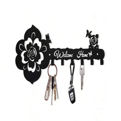 入口欢迎回家装饰钥匙挂钩架，壁挂式钥匙扣架，储物整理架 - 小号黑色，适用于感恩节、圣诞节、乔迁派对