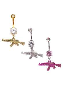 Piercing de ombligo en forma de pistola geométrica pequeña, joyería corporal de ombligo con cristal de rhinestones cool - forma de pistola - Ver 7