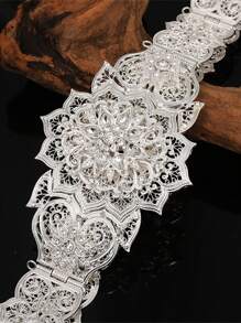 1 件摩洛哥风格金属腰带，镂空花卉镶嵌水钻装饰女士婚礼珠宝腰链，可调节长度情人节配饰