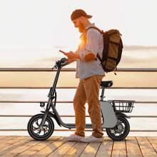 WIND HORSE Electric Scooter With Seat For Adults, 12.5" Electric Scooter Adults 15.5 MPH 20 Miles Range 680W Peak Motor, Dual Disc Brake, Wider Deck, Adjustable Seat, E Scooter With Basket For Commuter Black