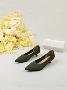 Women's Soft Knitted Breathable & Non-Slip Rubber Sole High Heels, New Spring/Autumn Work Shoes