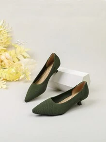 Women's Soft Knitted Breathable & Non-Slip Rubber Sole High Heels, New Spring/Autumn Work Shoes